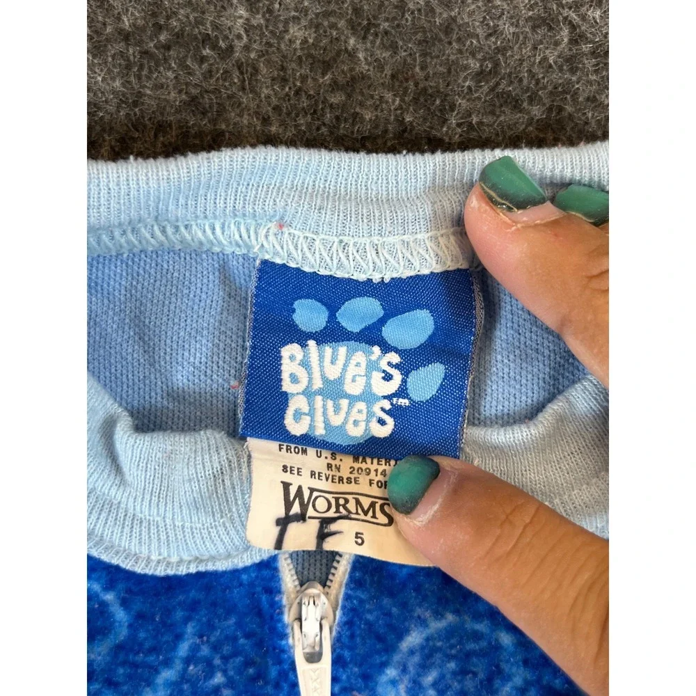 Vintage 1999 Blues Clues Wormser Fleece Pajamas Blue Dog 3D Ears Size 5 Kids